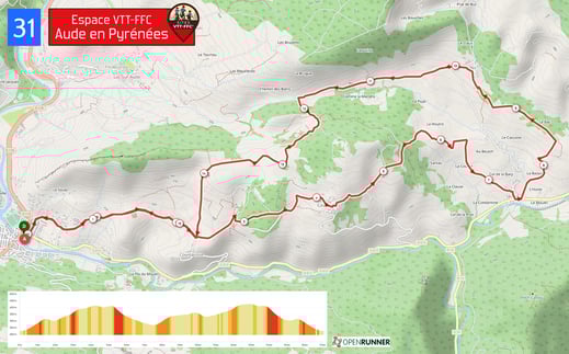 Carte circuit VTT n°31 - Espace VTT FFC Aude en Pyrénées