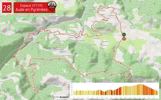 Carte circuit VTT n°28 - Espace VTT FFC Aude en Pyrénées