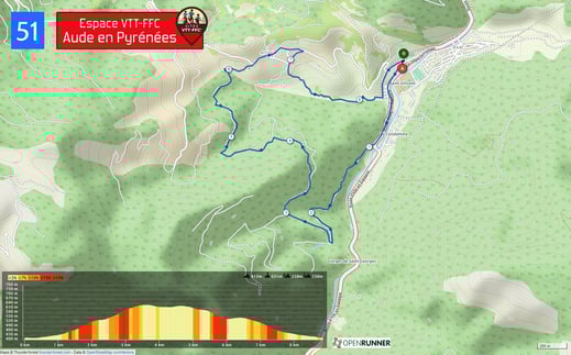 Carte circuit VTT n°51 - Espace VTT FFC Aude en Pyrénées