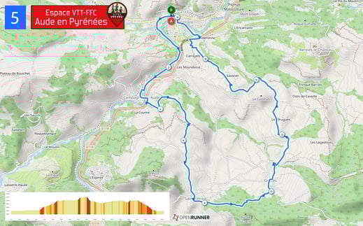 Carte circuit VTT n°5 - Espace VTT FFC Aude en Pyrénées
