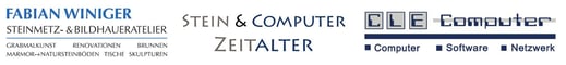 Standbeschriftung von Fabian Winiger Steinmetz- & Bildhaueratelier, Hombrechtikon + CLE COMPUTER, Oetwil am See
