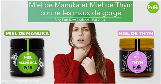 Photo d'une femme malade qui porte un pull à col roulé rouge qui se touche la gorge car elle a des maux de gorge