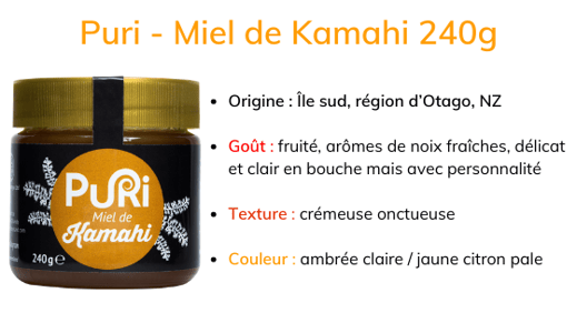 Miel de Kamahi 240g description origine Otago - Puri New Zealand