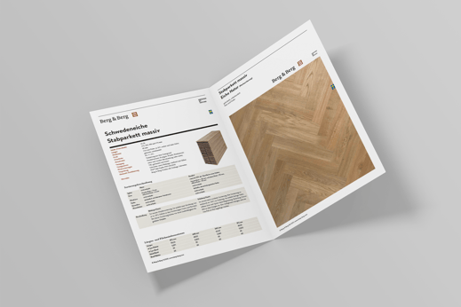 Parketthaus Scheffold Fussboden Parkett Berg & Berg Broschüre Stabparkett massive Schwedeneiche
