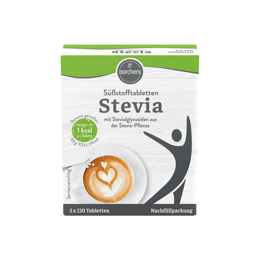 borchers Stevia Süßstofftabletten 3x 120 Tabletten in Nachfüllpackung für Spender