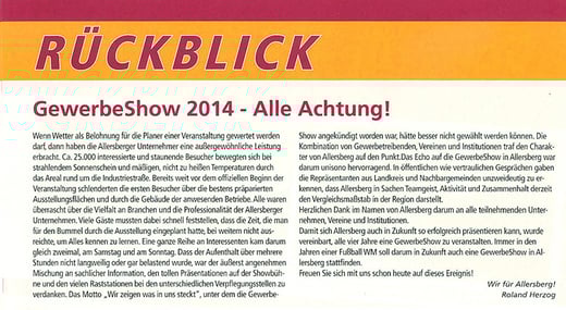 Artikel: GewerbeShow 2014 - Alle Achtung (Roland Herzog)