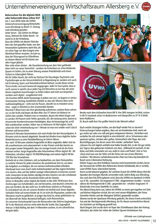 Artikel, Mitteilungsblatt Allersberg, Juli 2016