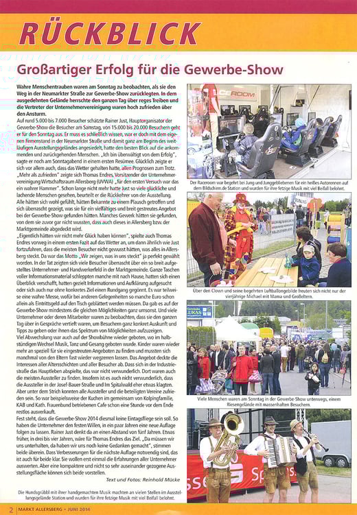 Artikel: Großartiger Erfolg für die GewerbeShow (Reinhold Mücke)