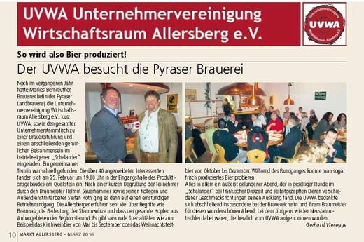 Die UVWA besucht die Pyraser Brauerei