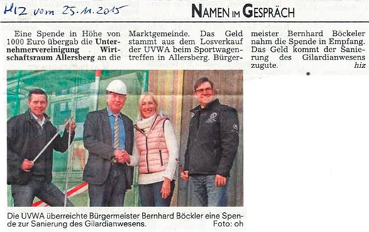 Artikel Hilpoltsteiner Zeitung, Freitag, 25.11.2015 - Spendenübergabe Sportwagentreffen