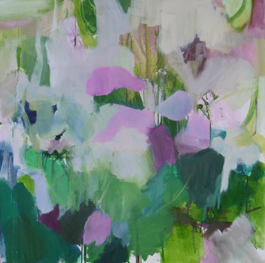 Schmetterlings-Blüte Leinwand 100 x 100 cm Mischtechnik