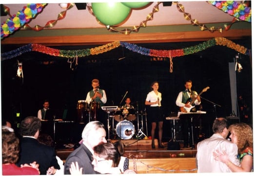 Showtime, Sylvester 1996 in Walkenried, (v.l.) Torsten Derlin, Bernd Nawothnig, Marc Wallert,             Kathrin Plesse, Olaf Lesemann