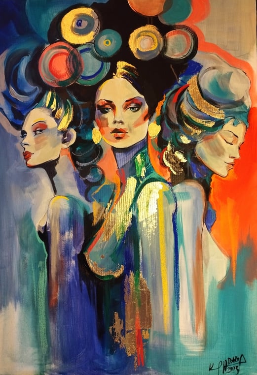 Drei Königinnen 100x70cm Kombinierte Acryl/Pastell Technik