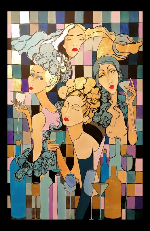 Ladies on the rocks 120x80cm Acryl & Blattgold auf Leinwand 