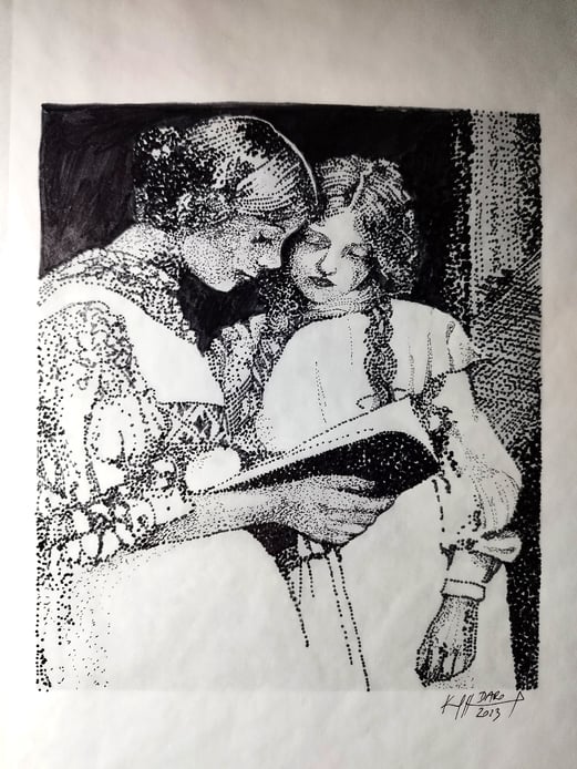 Sisters I. A4 Tusche Fineliner Centropen auf Papier 