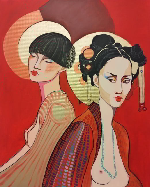 Mut 100x80cm 24 Karat Blattgold Acryl Buntstifte 