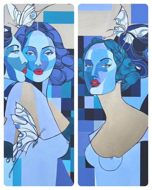 Butterflyladies Acryltechnik & Gold auf Leinwand