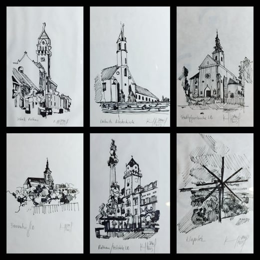 Leibnitz I.-VI. Tuschezeichnung  à 13x18 cm