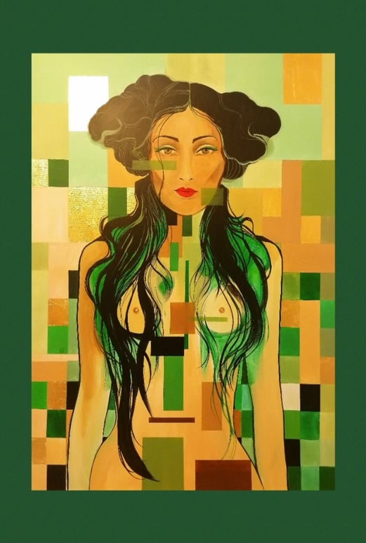 Mutter Natur 110x70cm Acryl & Blattgold 