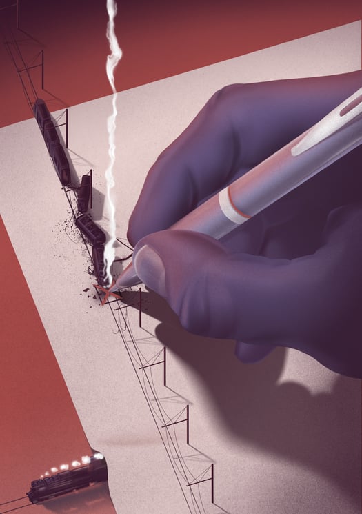 EDITORIAL COVER ILLUSTRATION "BÜRGERENTSCHEID STADTBAHN" → Sensor Magazin Wiesbaden & Mainz  