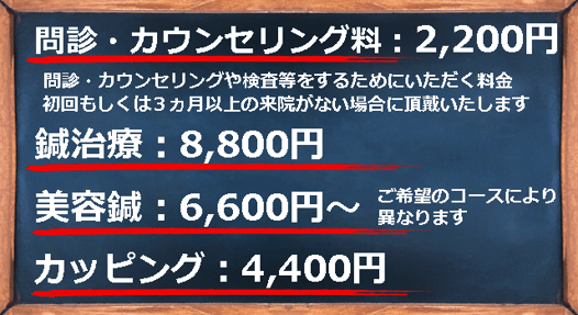 ゆず鍼灸治療院の料金表