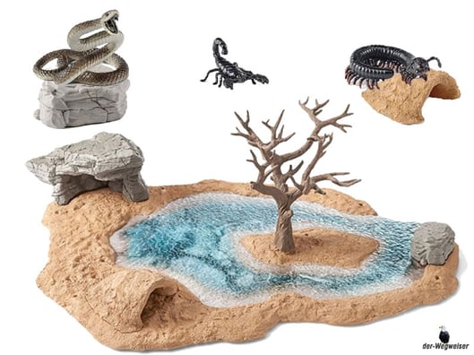 Die Besonderheit im Schleich Paket 42258 sind, dass sich die Wasserstelle vielfach umgestalten lässt, damit du immer wieder Wildlife-Abenteuer spielen kannst.