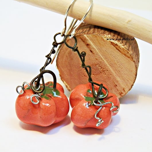 pompoen oorbellen van keramiek, handgemaakte unieke fantasy sieraden