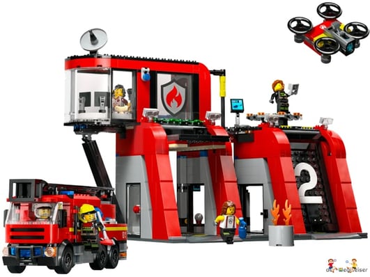 LEGO Set 60414 mit 843 Bauteilen – Ultimative Brandbekämpfung mit der Feuerwehrstation und Drehleiterfahrzeug.