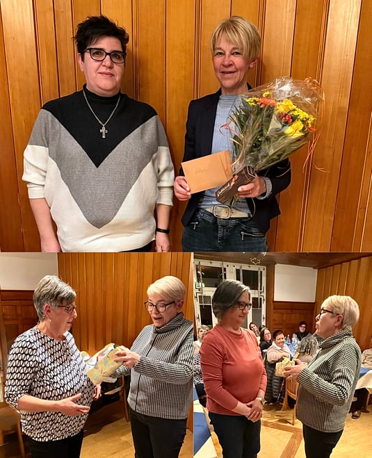 Oben li., Carla da Silva FW Alarmgruppe, re. Kathrin Heiniger - Unten li. Margrith Jordi, re. Marinella Bighi u. Präsidentin Silvia Krähenbühl