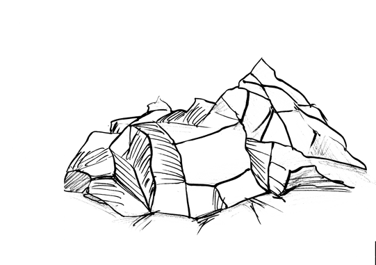 Skizze eines zerknitterten Dings, das aussieht wie ein Berg