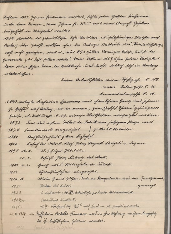 Abschriften in einem kleinen Büchlein mit Überschrift: "Geschichte der Firma 1925"