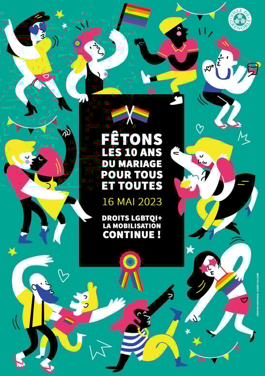 affiche lgbtqi+ couleurs vives illustration mariage pour tous toute grenoble