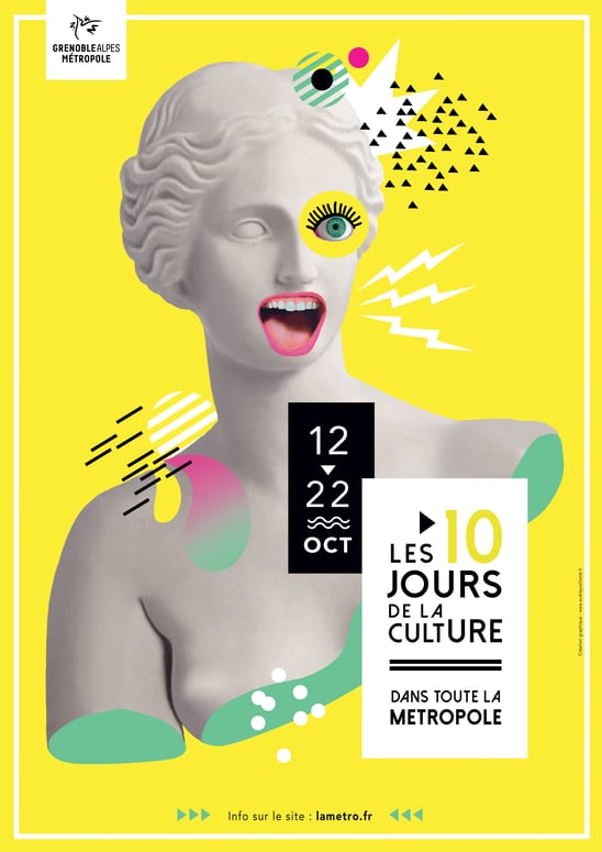 affiche grenoble 10 jours de la culture, montage photo illustration statue