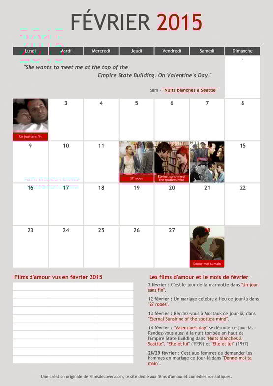 calendrier romantique fevrier 2015 films amour