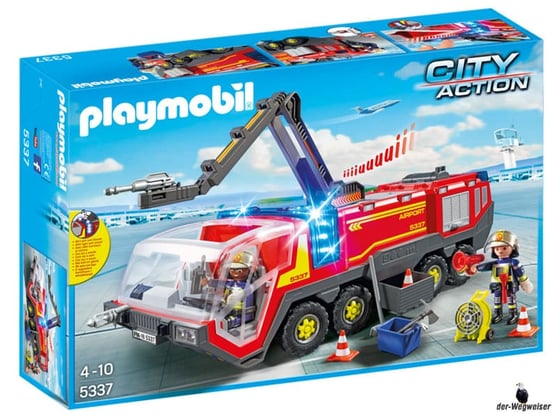 Bei der Bestellung im Onlineshop der-Wegweiser erhalten Sie das Playmobil Paket 5337 "Feuerwehr-Flughafenlöschfahrzeug mit Licht und Sound". 
