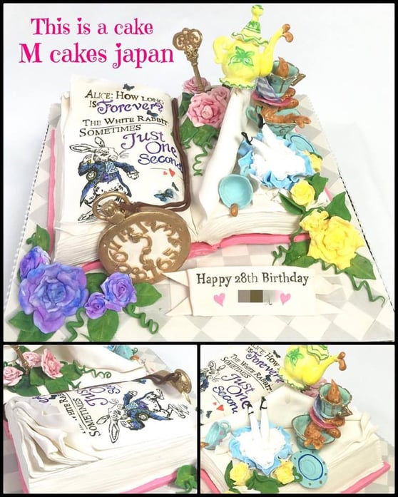 #alicecake #aliceinwonderland #alice #aliceteaparty #book #bookcake #cakedesign #アリスの世界 #不思議の国のアリス #イメージ #アリスインワンダーランド #本型ケーキ #誕生日ケーキ #キャラクターケーキ #fondantcake #fondantfigure #fondant #cakedecorating