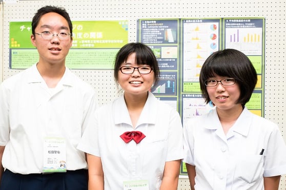 左から　松田聖仙くん(宮崎北高校2年)、井上実咲さん(宮崎北高校2年)、沼田友里杏さん(宮崎大宮高校2年)