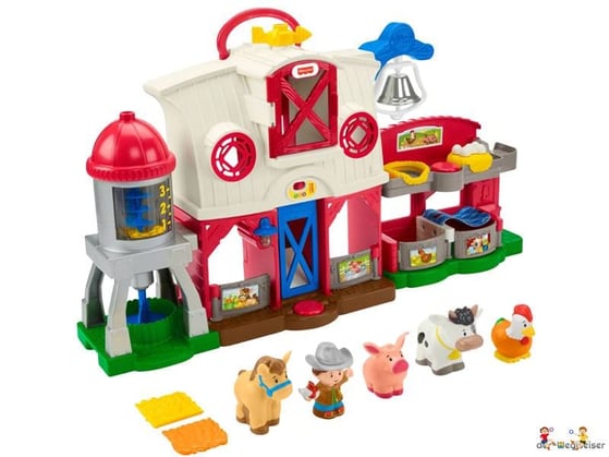 Im Paket Fisher-Price ist ein Bauernhof mit verschiedenen Tieren, wie Pony, Huhn, Kuh etc. enthalten.