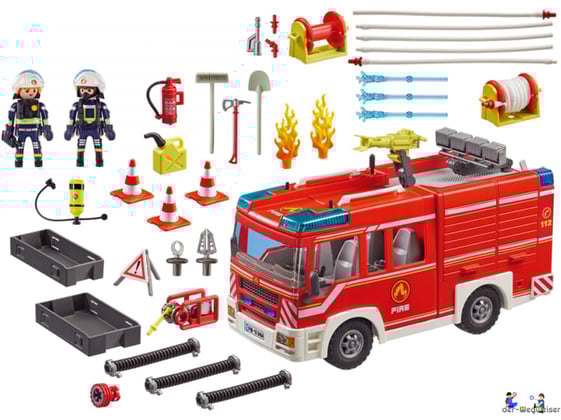 Im Paket Playmobil 9464 ist ein Rüstfahrzeug und viel weiteres Feuerwehrzubehör enthalten.