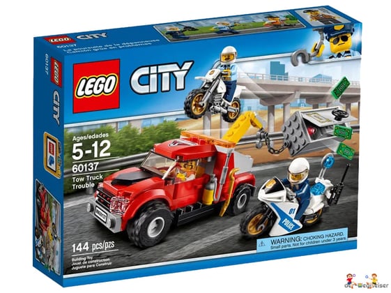 Bei der Bestellung im Onlineshop der-Wegweiser erhalten Sie das Lego Paket 60137 Lego City Abschleppwagen auf Abwegen.