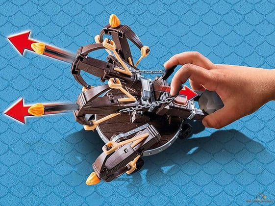 Besonderheiten im Playmobil Paket 9249 ist der funktionierende 4-Schuss-Feuer-Balliste, damit kann man jeden Feind abwehren.