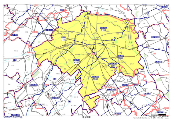 埼玉県川越市の朝日新聞配布地図