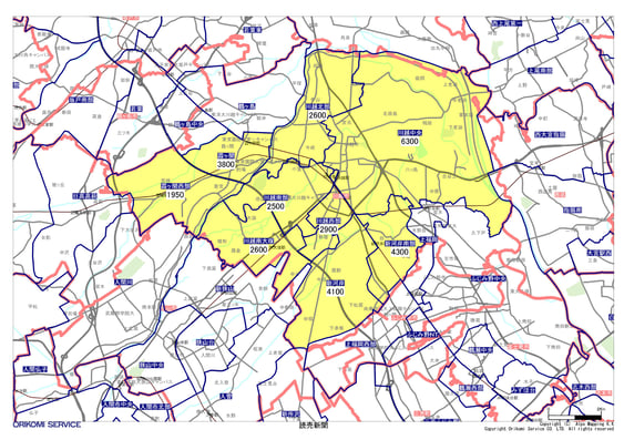 埼玉県川越市の読売新聞配布地図