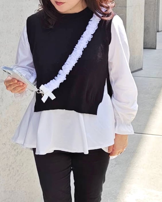  JourFin　ジュールフィン　ラブリボン　LoveRibbon　リボン　リボン教室　リボン教室芦屋　リボン　リボンワーク　リボン資格　リボンレッスン　フリルショルダー　フリルショルダーストラップ　スマホストラップ　フリルスマホストラップ　木馬リボン　MOKUBAリボン　MOKUBA　リボンショルダー