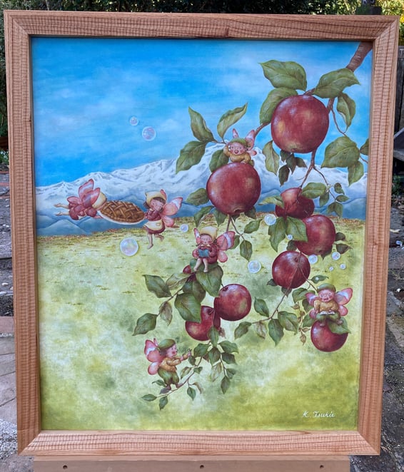 りんごの絵　北アルプス　絵画