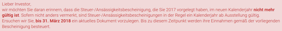 freaky finance, viainvest, Steuer-/Ansässigkeitsbescheinigung benötigt