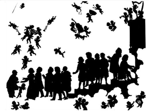 Anton Bruckner y su llegada al cielo con Liszt, Wagner, Schubert, Schumann, Mozart, Beethoven. Otto Böhler, Austria, 1914.