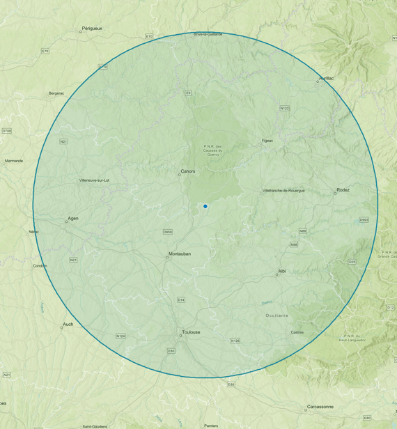Où puis je aller à 100 km de chez moi pour trouver un gite ? Toulouse, Rodez, Agen, Montauban, Brive, Cahors