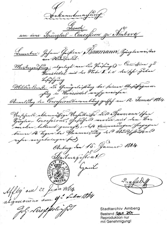 15.1.1864 Gesuch um eine Konzession als Spengler