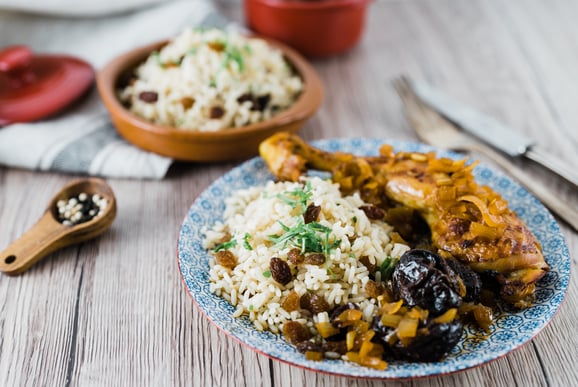 Griechisches Poulet mit Pflaumen aus dem Dampfgarer.